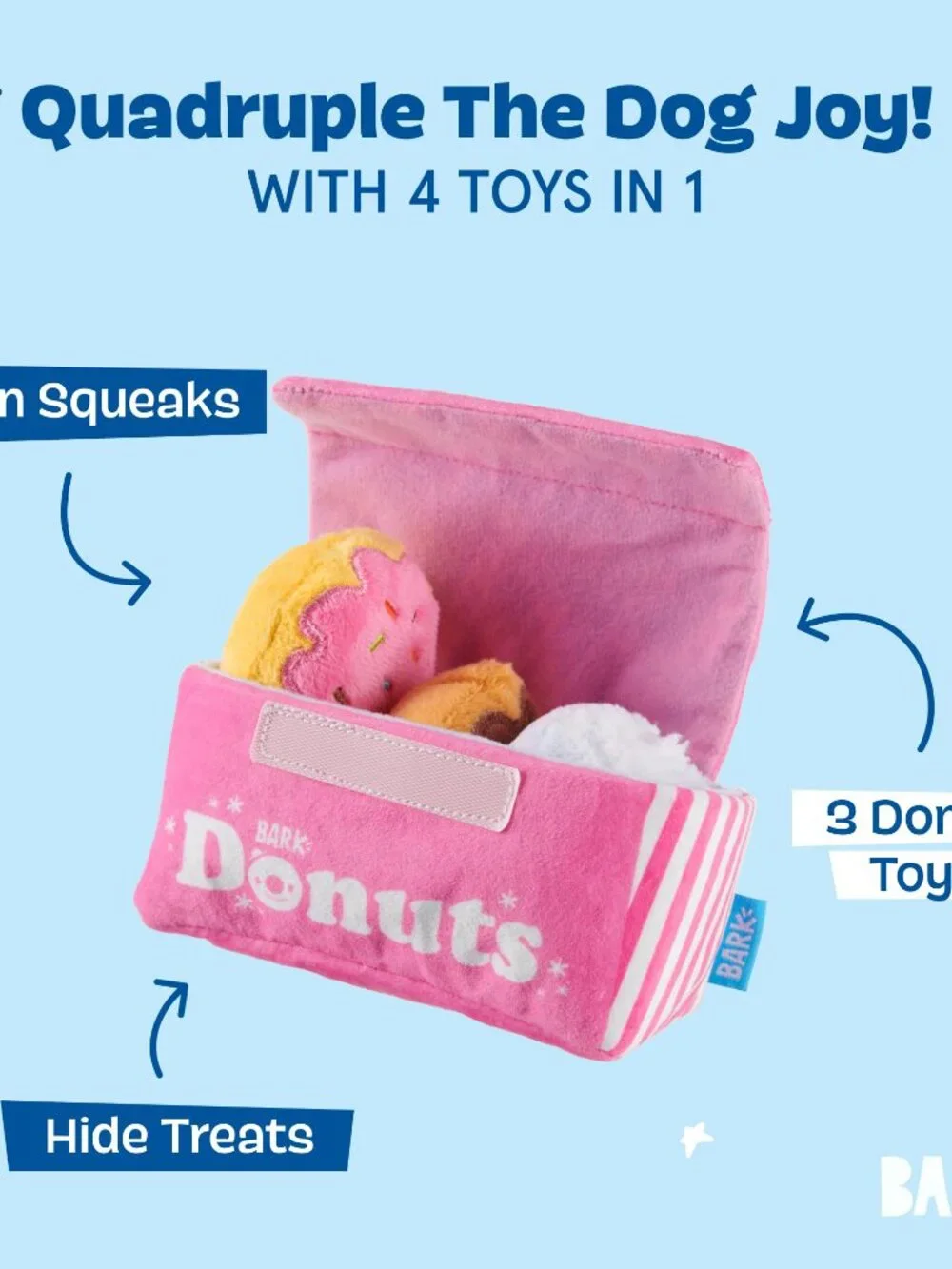 Barkbox Dog Toys  Barkers Dozen Donuts Plush 4 in 1 Multi Part Interactive Dog T